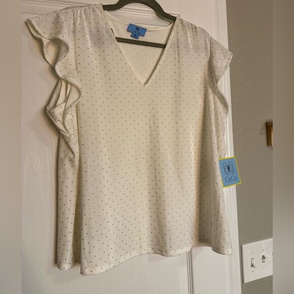 NWT CeCe ivory velvet gold dots top - Picture 1 of 2